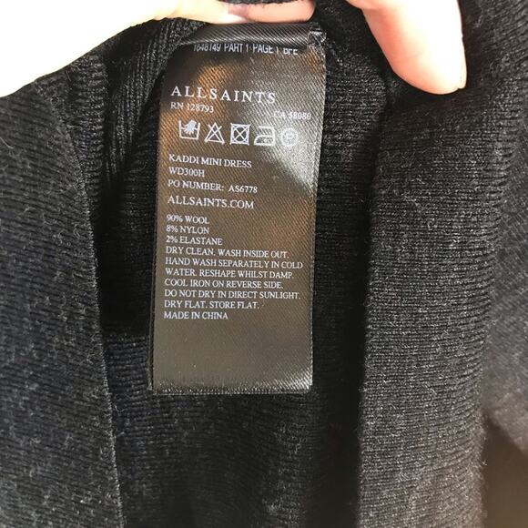 ALLSAINTS | Kaddi Mini Dress Asymmetrical Knit Cut Out Wool Gray Bodycon Medium - Picture 11 of 12